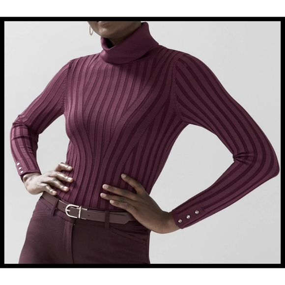 White House Black Market Tops - NWT White House Black Market Ribbed Turtleneck Skinny Top Port Wine Medium NEW